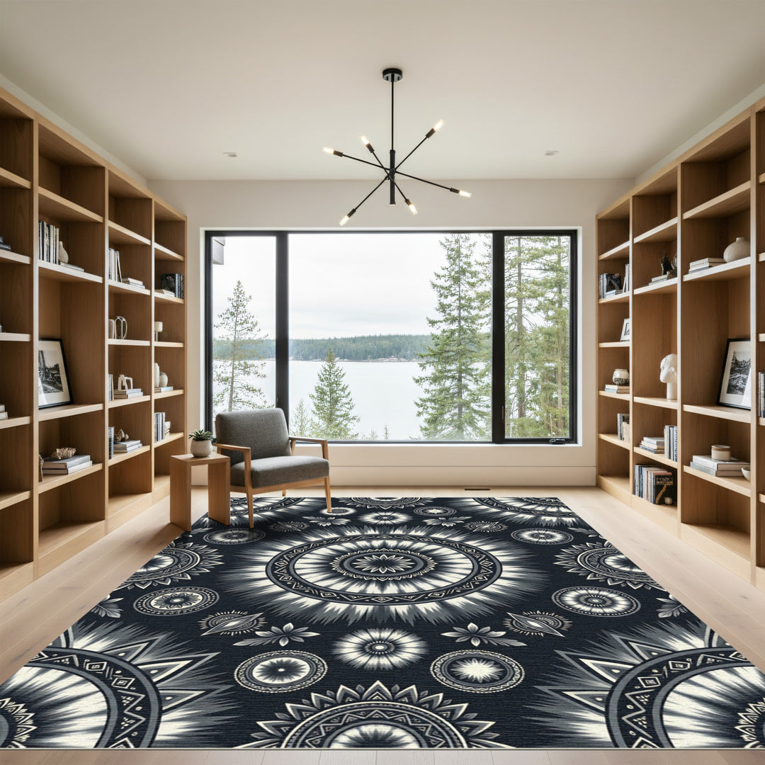 Monochromatic Radial Sunburst Medallion Rug