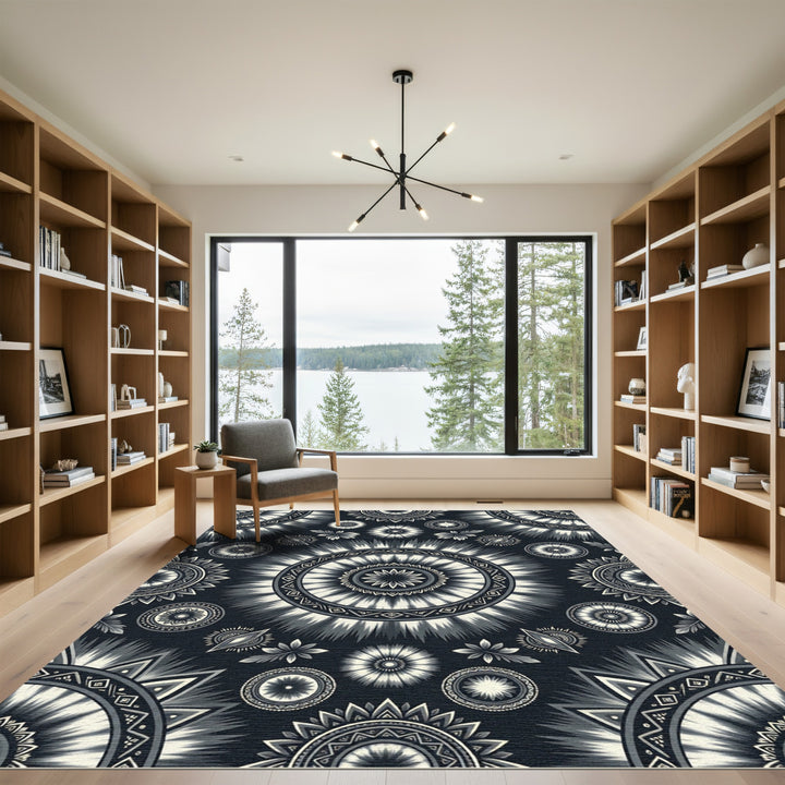 Monochromatic Radial Sunburst Medallion Rug