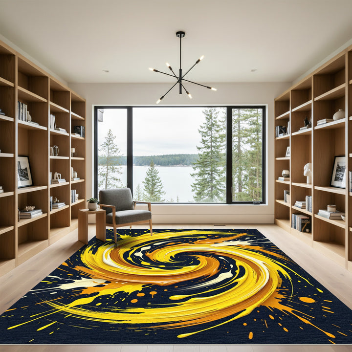 Vibrant Yellow Swirl Splatter Rug