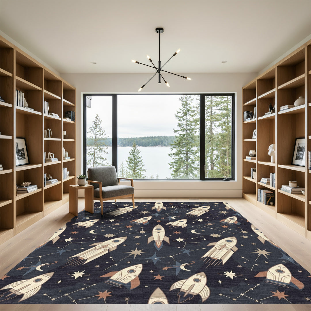 Retro Rockets and Starry Night Rug