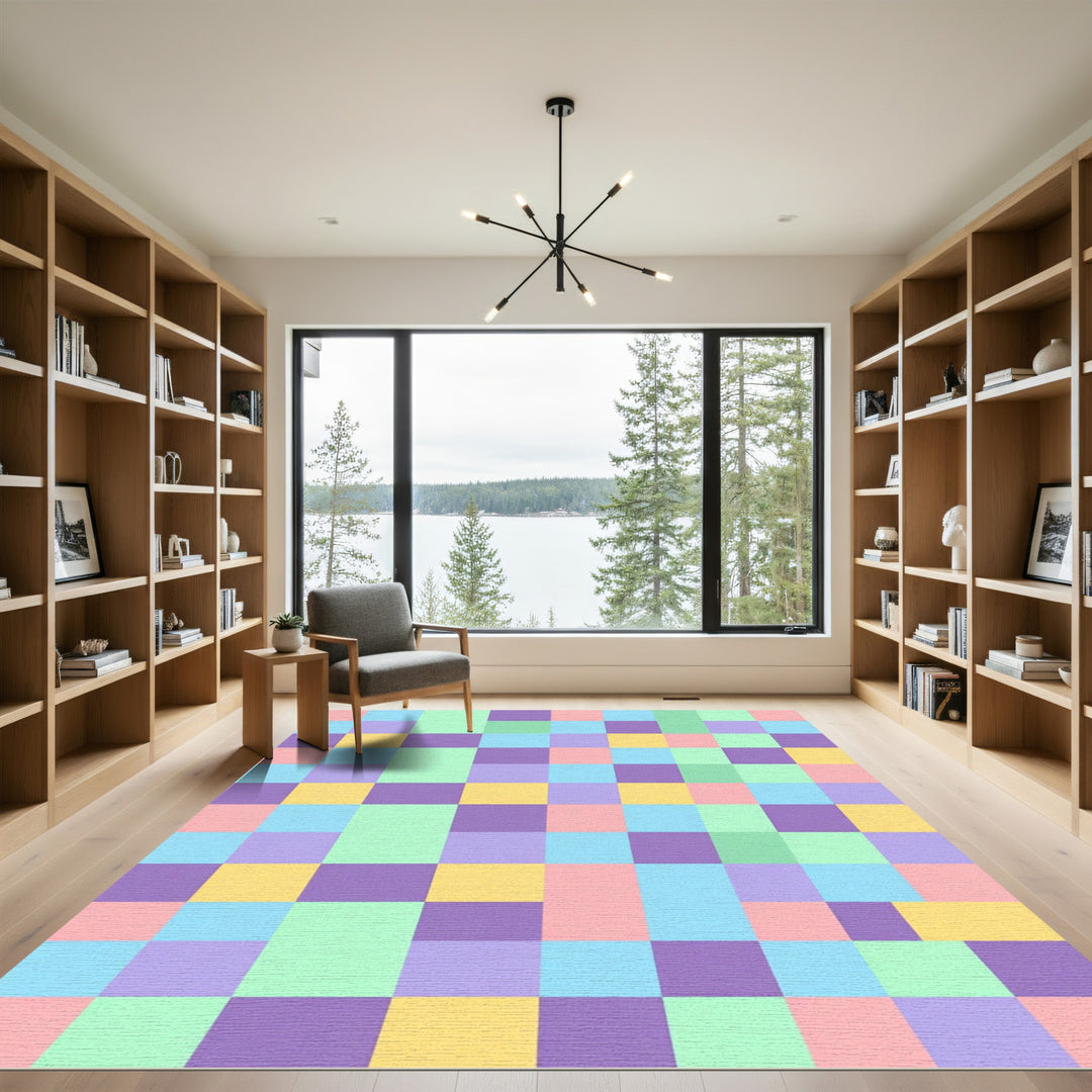 Pastel Grid Checkered Composition Rug