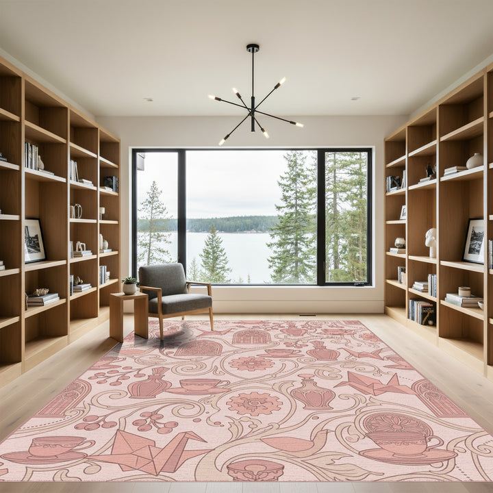 Rosy Rose Geometric Curled Vine Rug