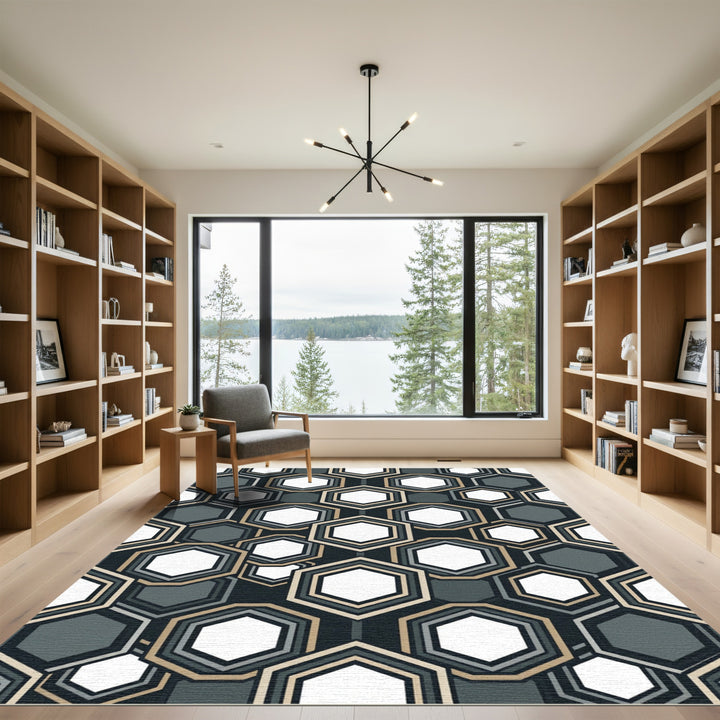 Modern Geometric Hexagon Overlay Rug