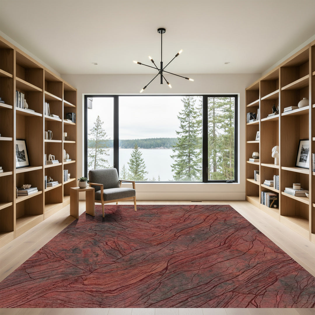 Crimson Stone Vein Textured Rug