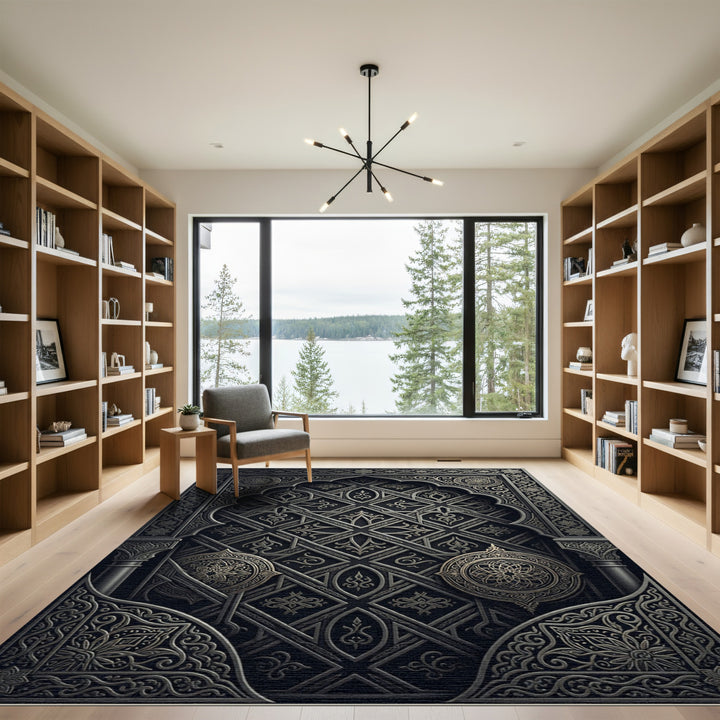 Ornate Noir Geometric Medallions Rug