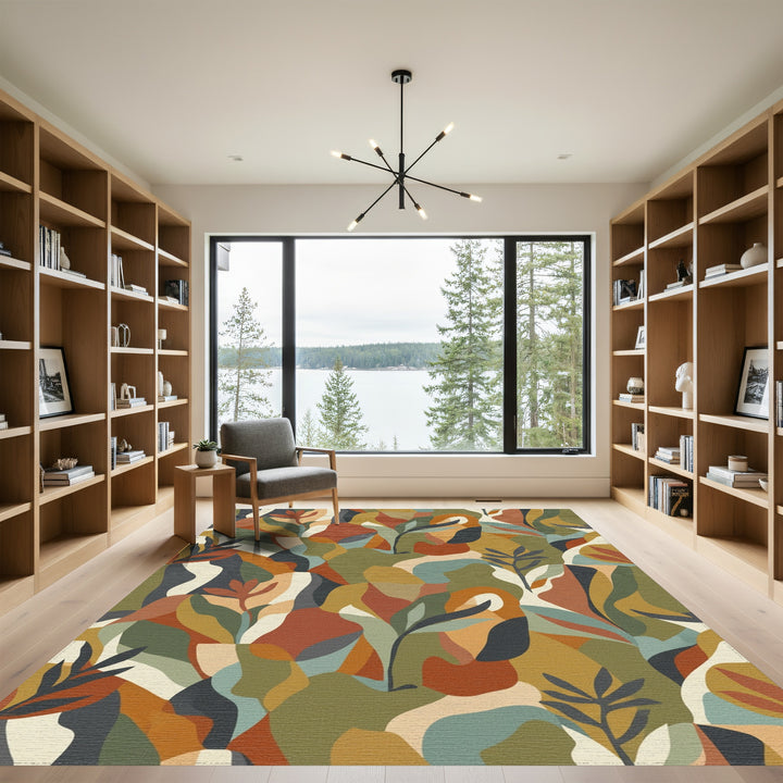 Earthy Autumn Abstract Botanical Forms Rug