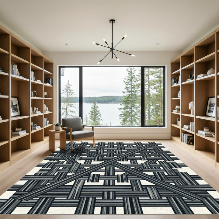 Modern Black White Woven Weave Rug