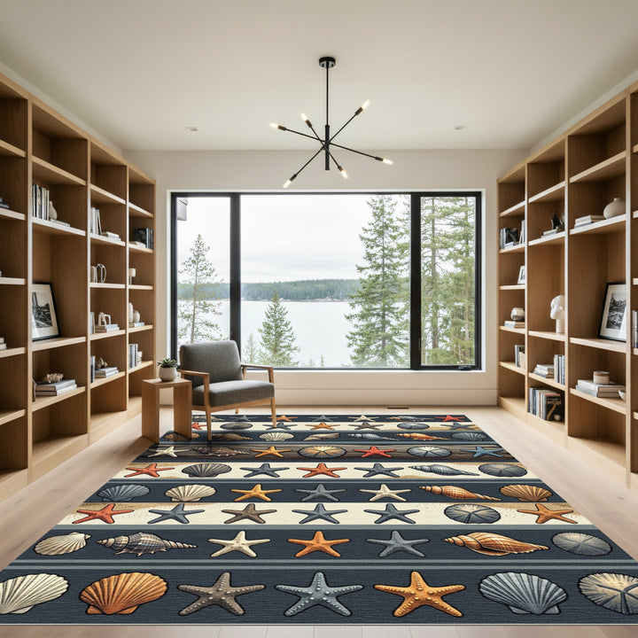 Ocean Life Starfish Shells Area Rug