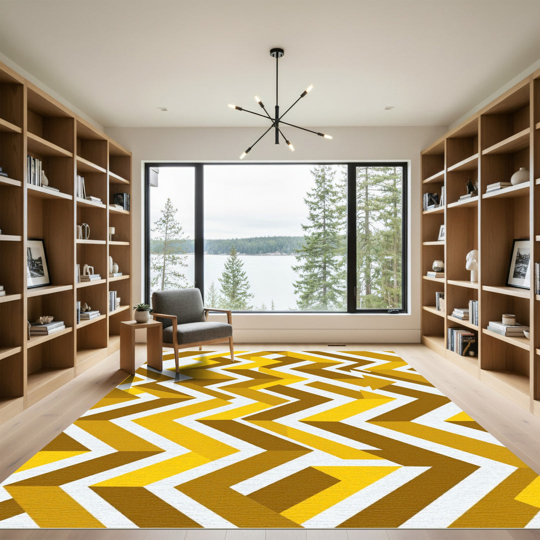 Golden Yellow Chevron Geometric Rug