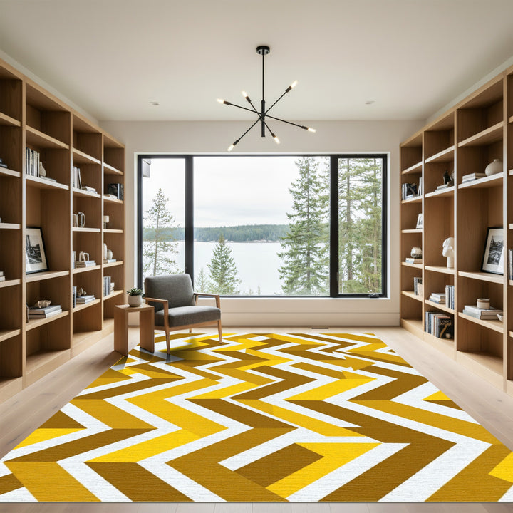 Golden Yellow Chevron Geometric Rug