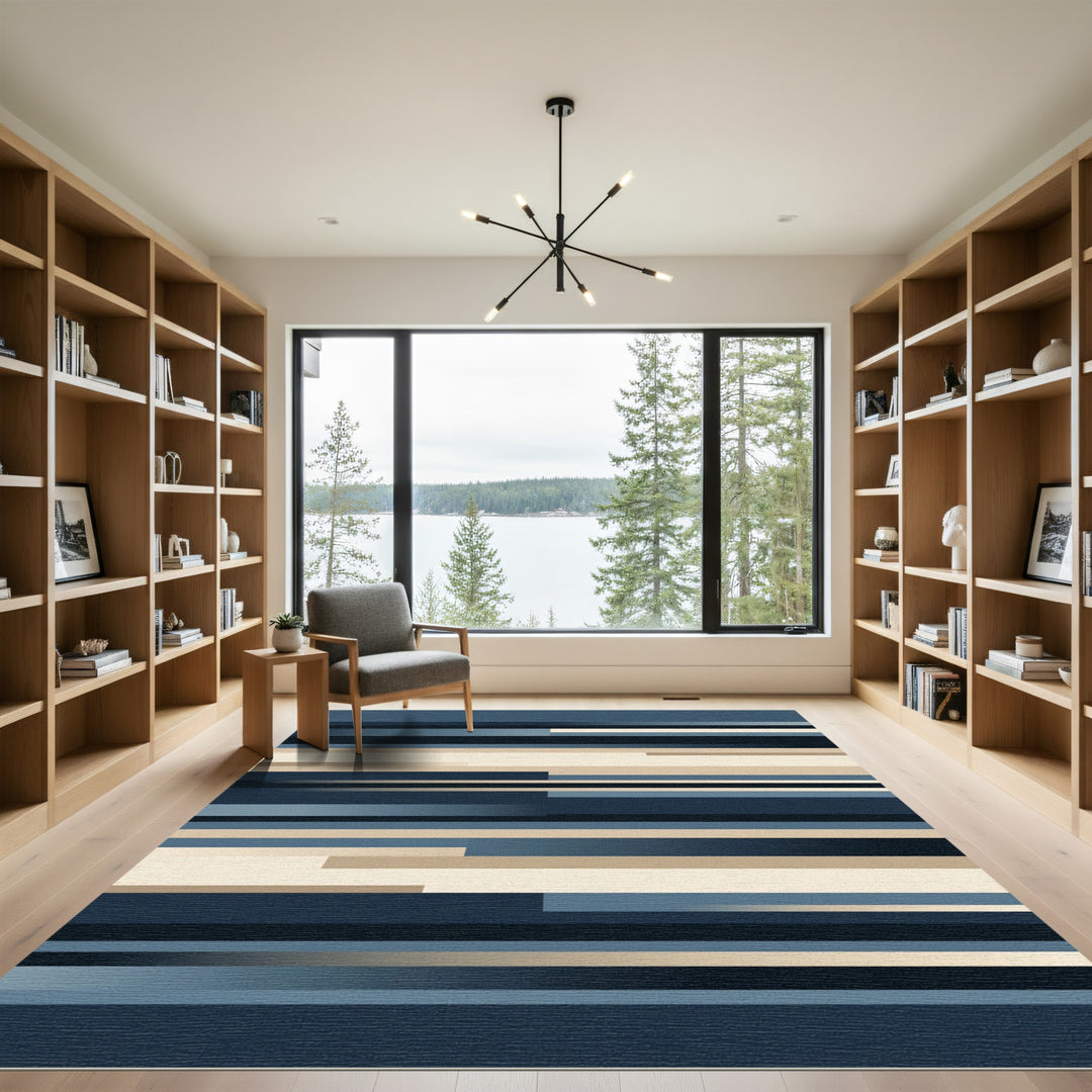 Deep Blue Horizontal Stripe Composition Rug