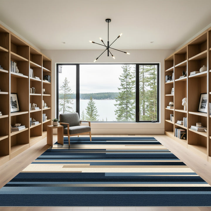 Deep Blue Horizontal Stripe Composition Rug