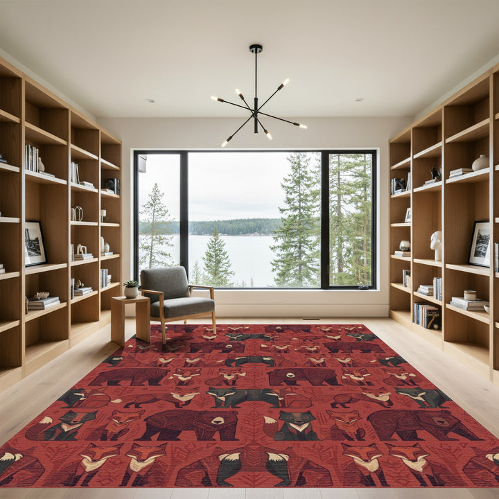 Rustic Woodland Animal Folk Art Rug