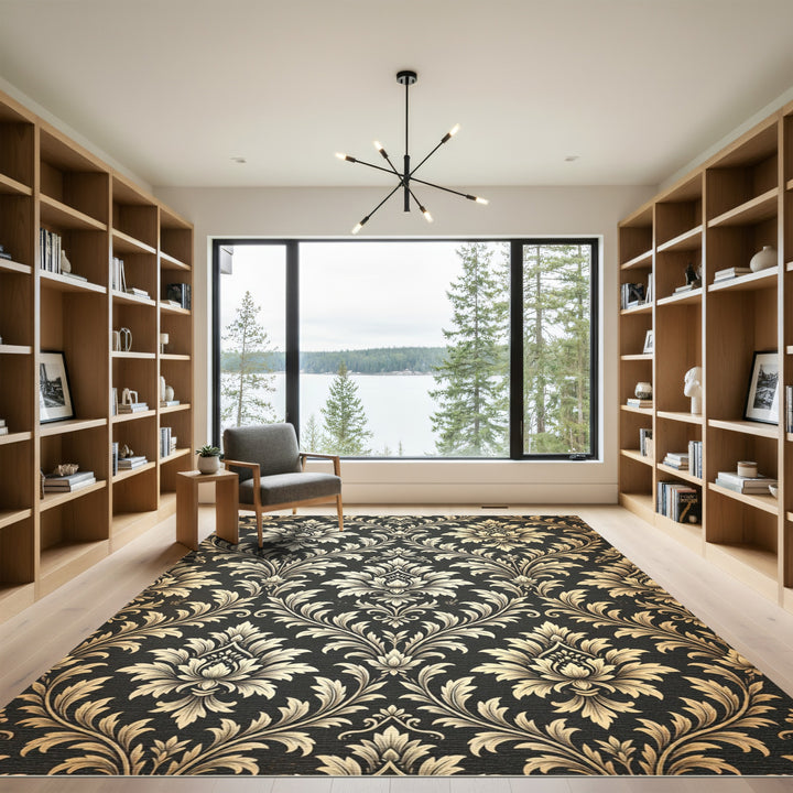 Elegant Gold Damask Area Rug