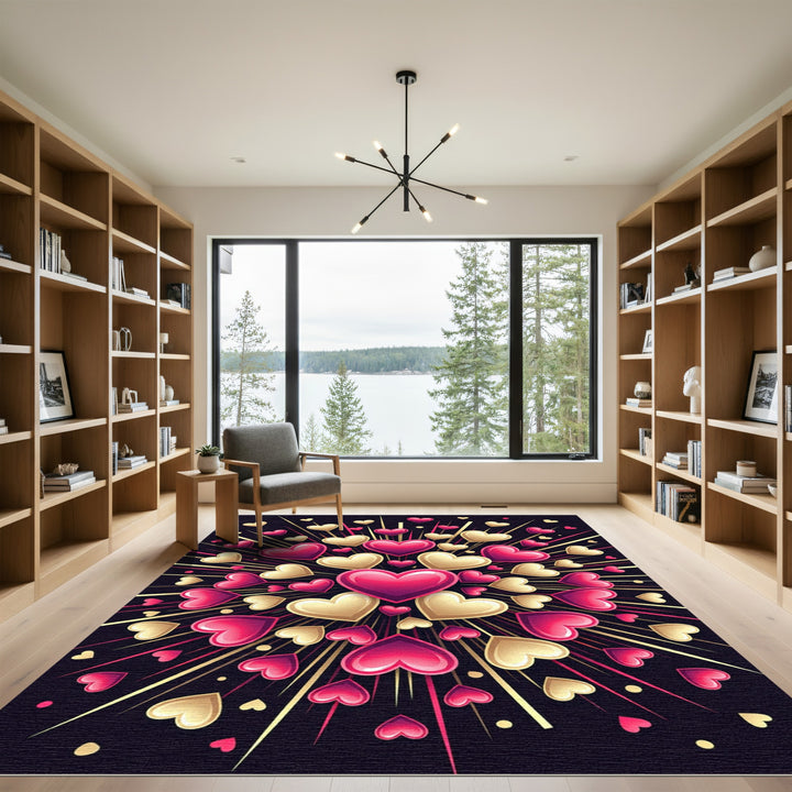 Crimson Gold Heartburst Explosion Rug