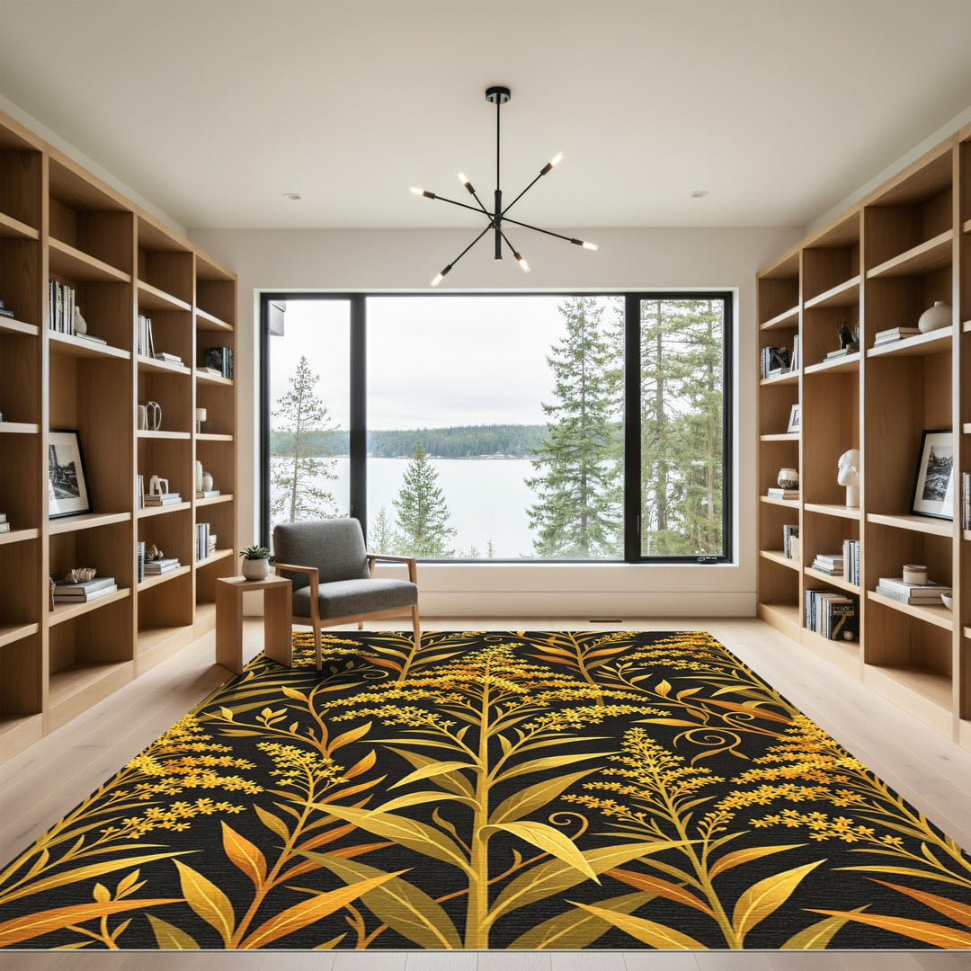 Golden Yellow Wildflower Botanical Rug