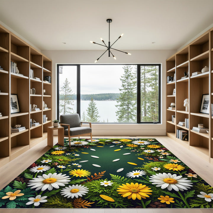 Floral Daisy Garden Green Backdrop Rug