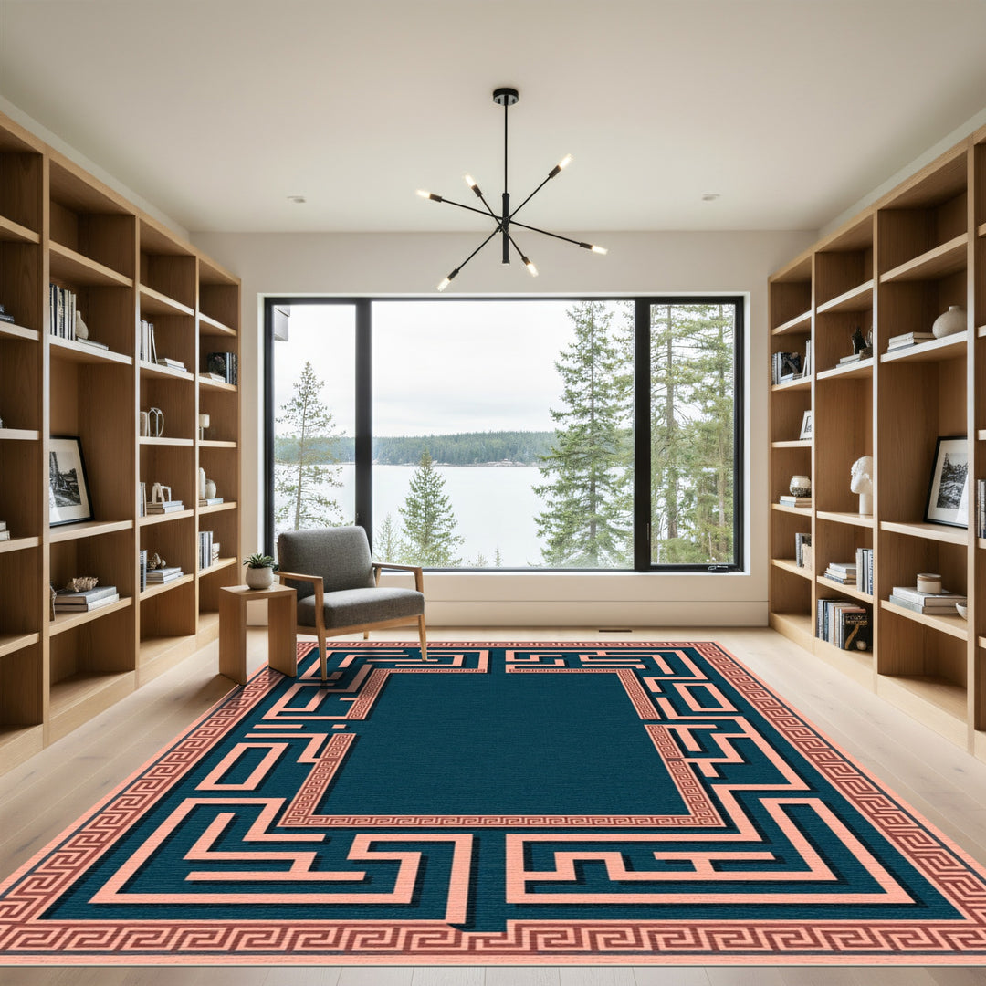 Coral Maze Greek Key Border Rug