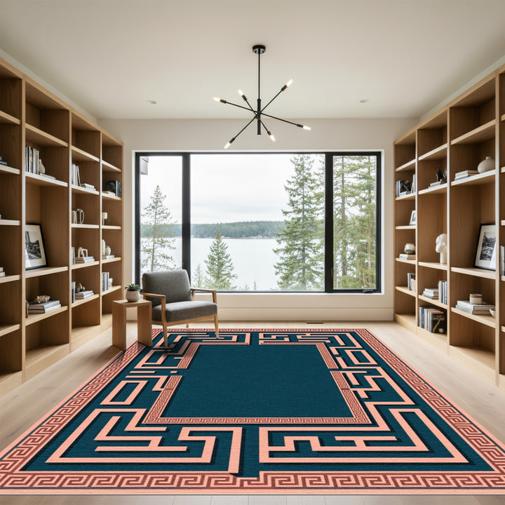 Coral Maze Greek Key Border Rug