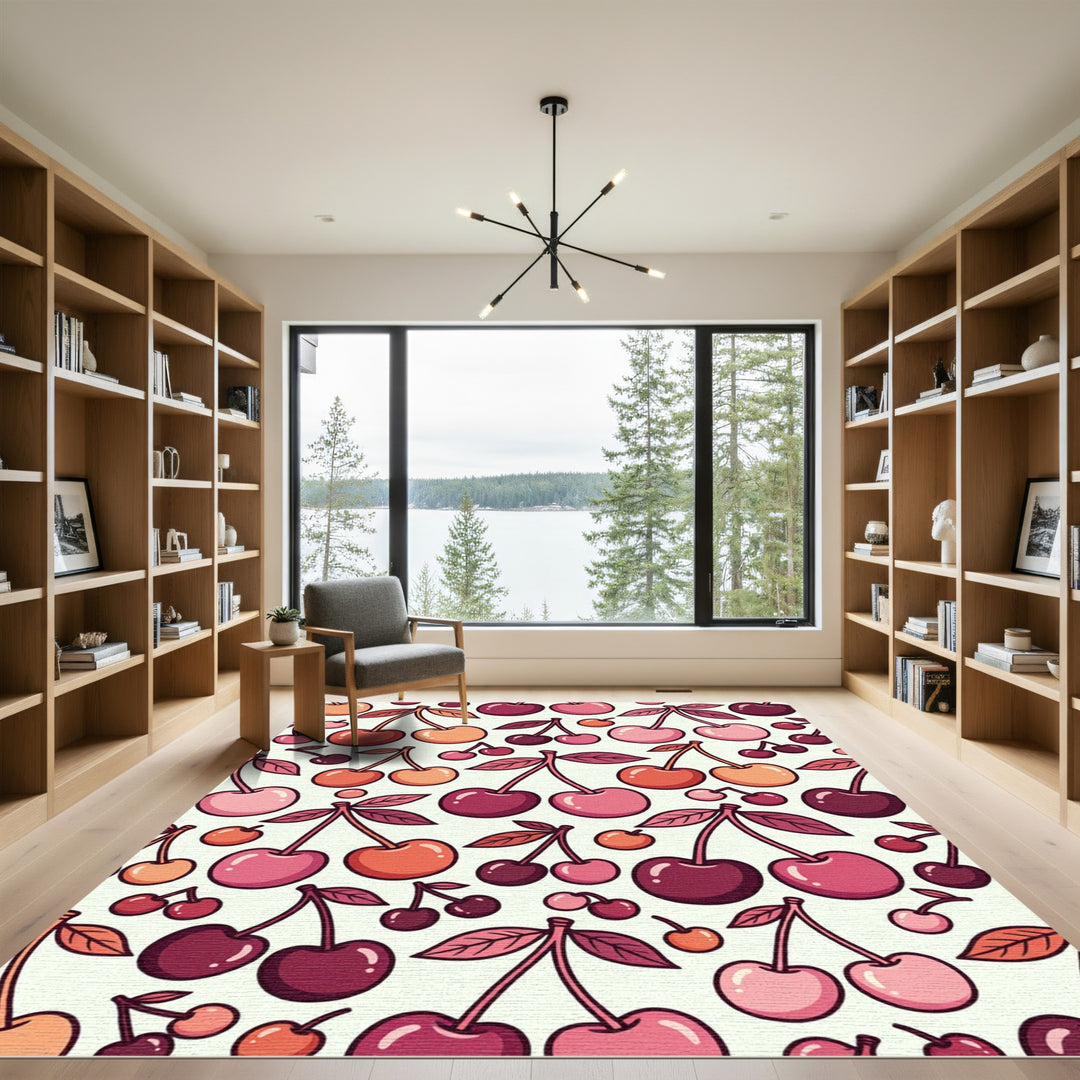 Whimsical Cherry Fruit Mid Century Rug