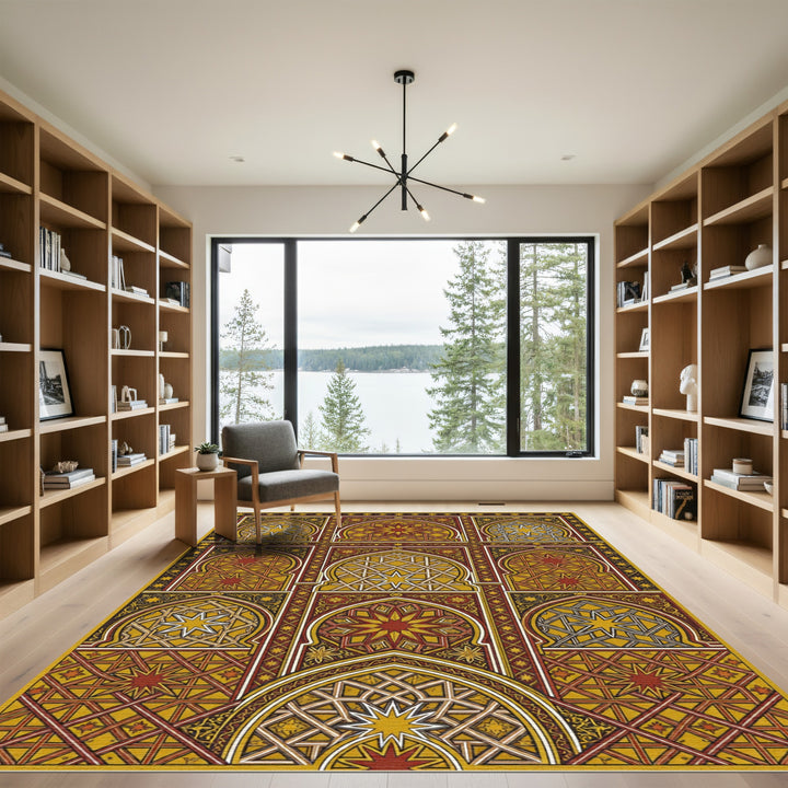 Intricate Golden Starburst Arches Rug