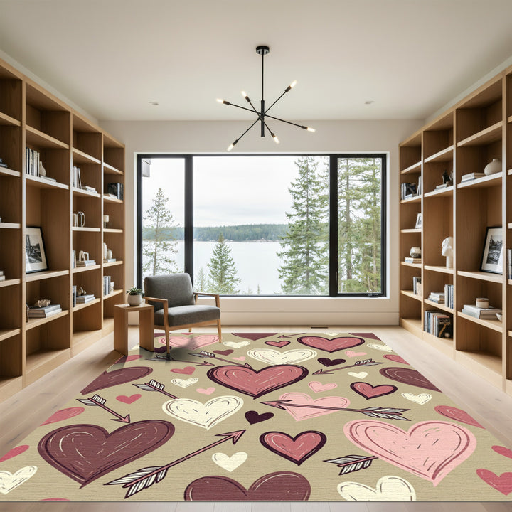 Pink and Burgundy Heart Arrow Collection Rug