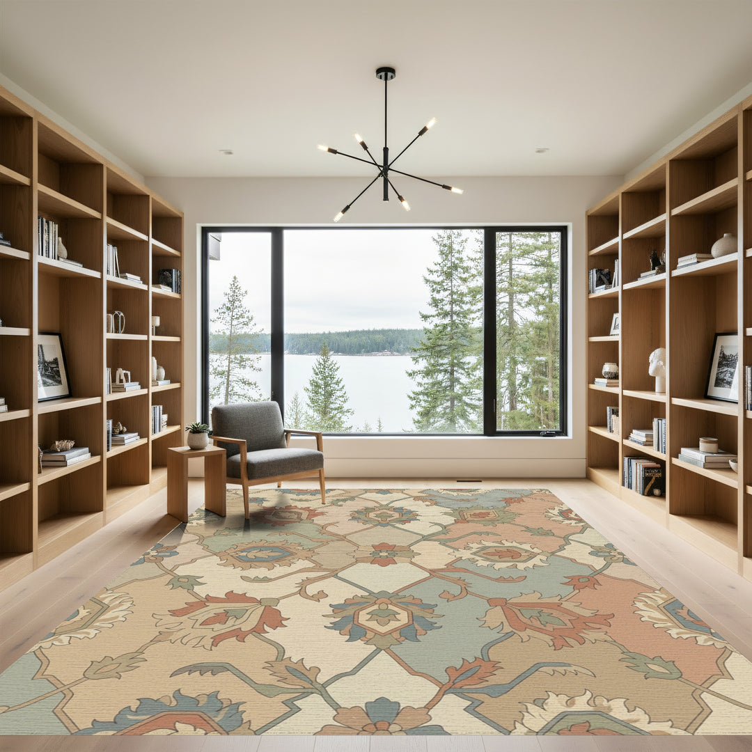 Earthy Botanical Medallion Lattice Rug