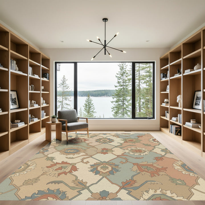 Earthy Botanical Medallion Lattice Rug