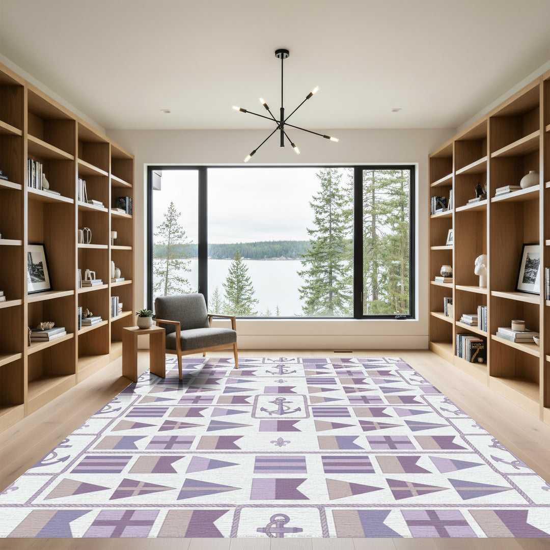 Nautical Flags Anchor Lilac Rope Rug