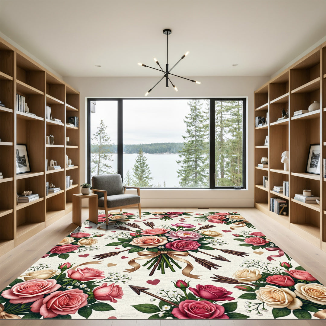 Romantic Floral Roses Arrows Rug