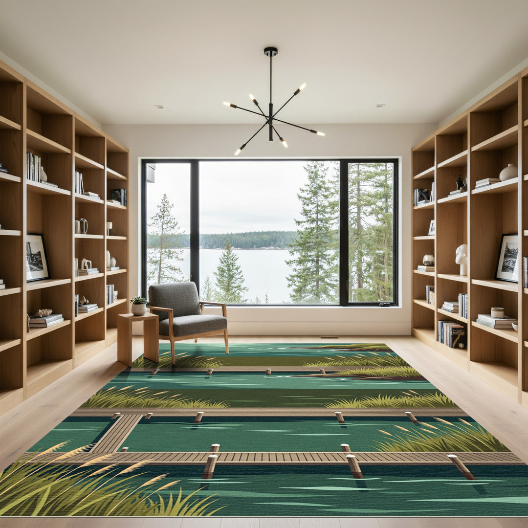Tranquil Lake Dock Reeds Rug