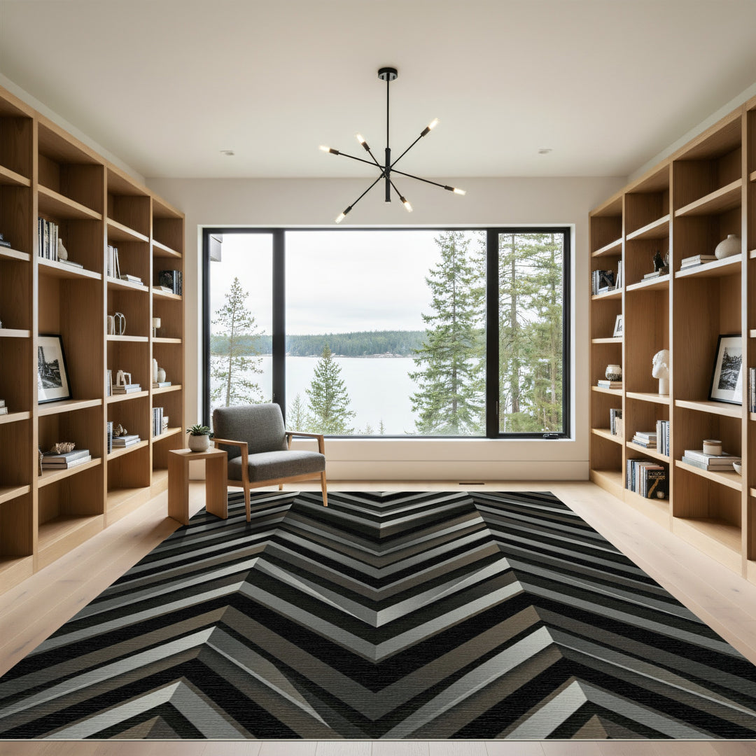 Monochromatic Chevron Zigzag Stripes Rug