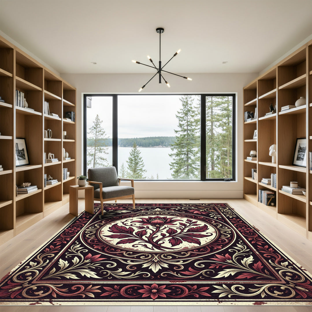 Ornate Floral Vine Symmetry Rug