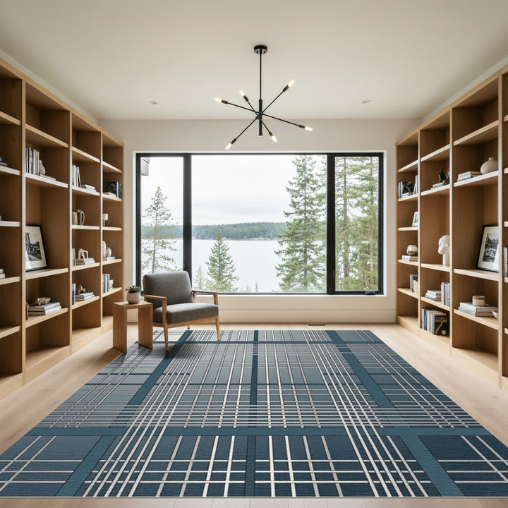 Deep Blue Gridded Urban Window Rug