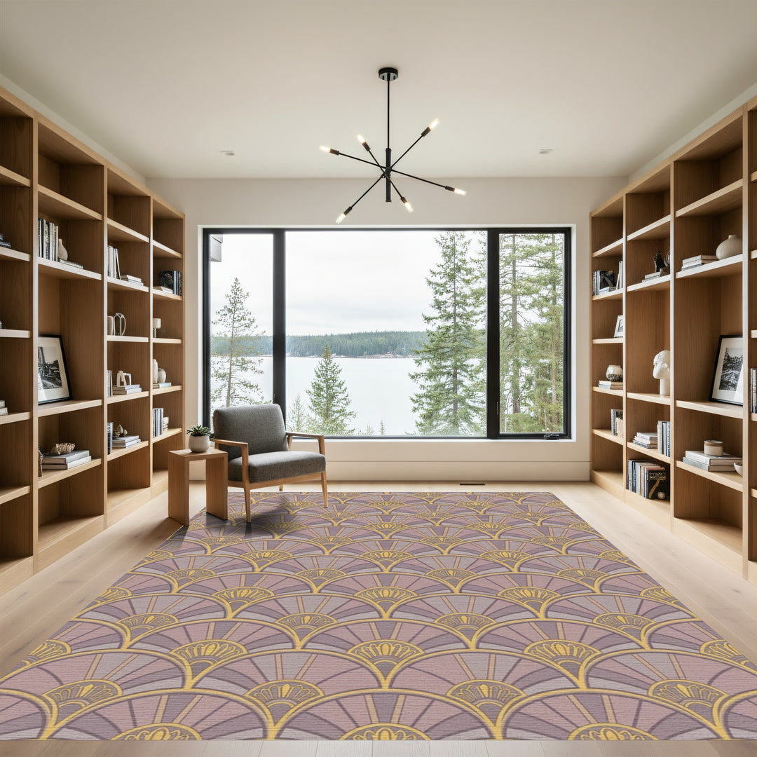 Art Deco Fan Motif Lavender Gold Rug