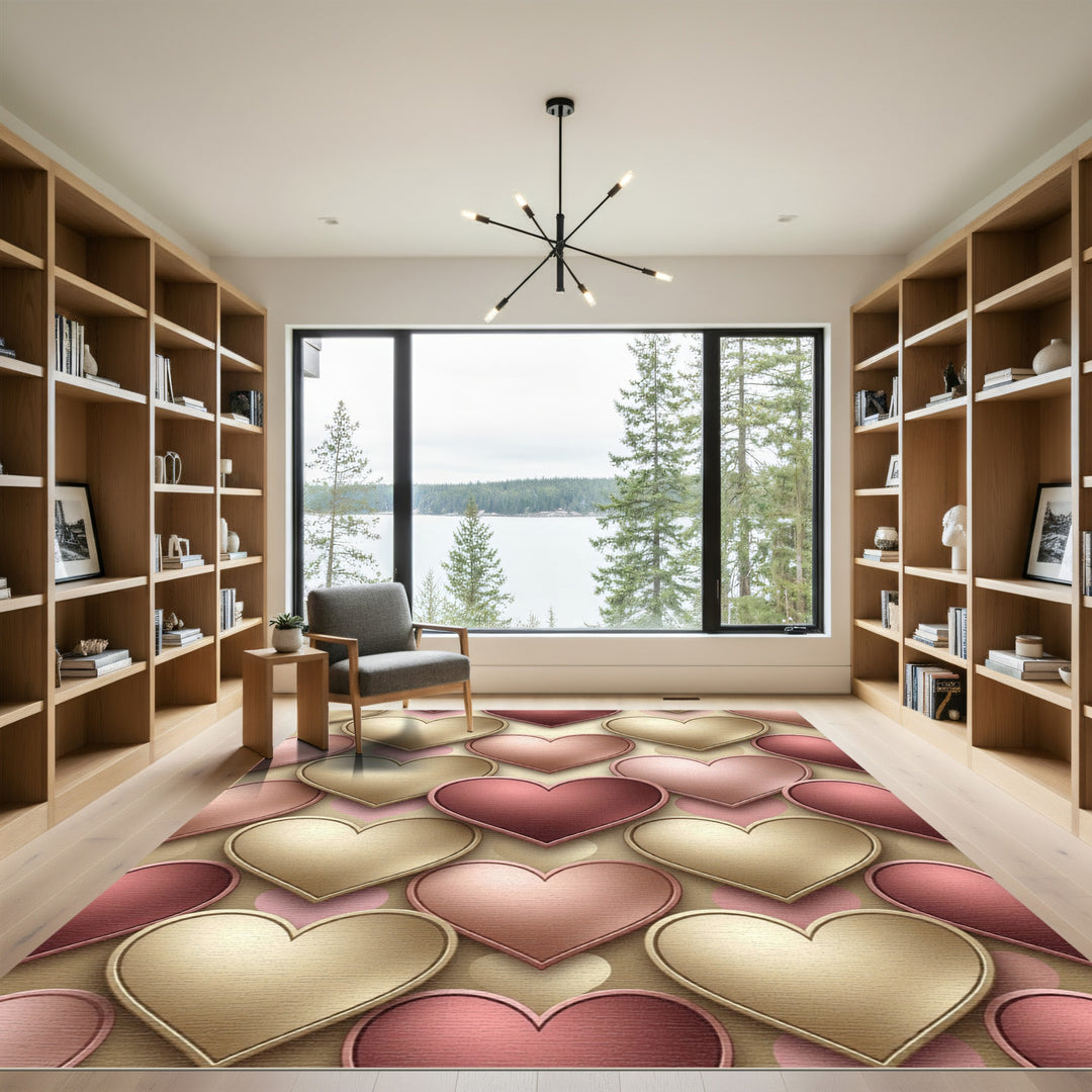 Elegant Gold Rose Hearts Rug