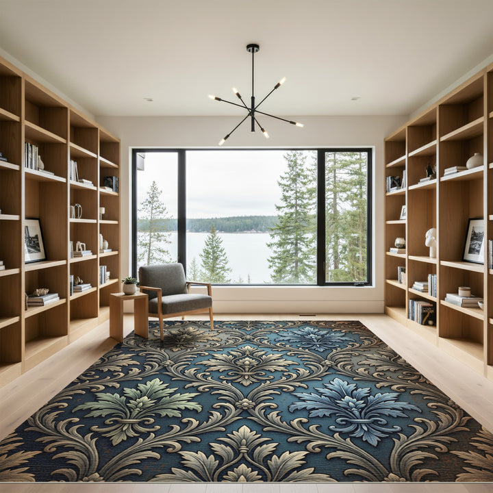 Antique Teal Acanthus Scroll Rug