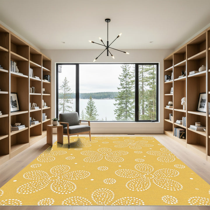 Whimsical Yellow Dotted Floral Rug