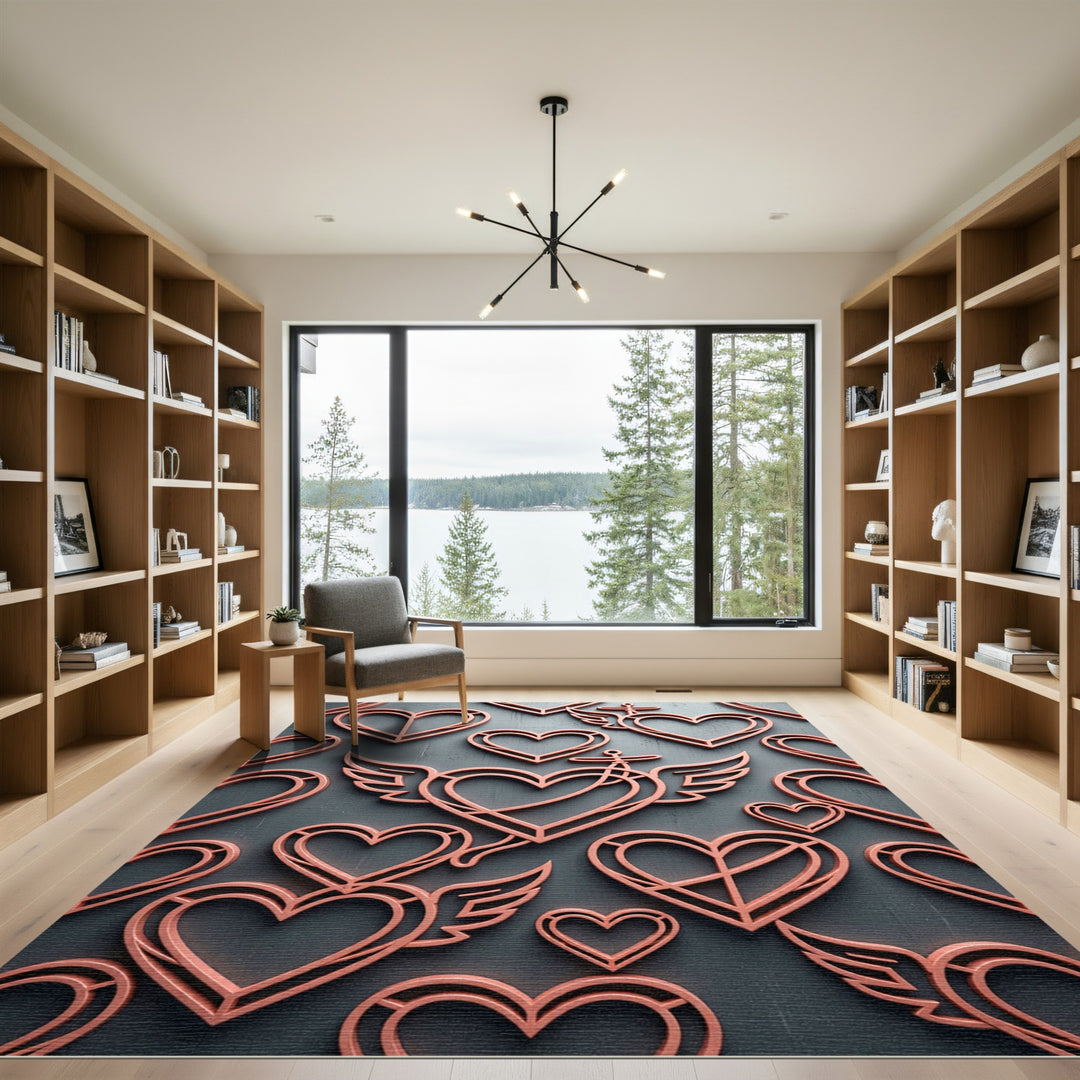 Salmon Heart Winged Motif Rug