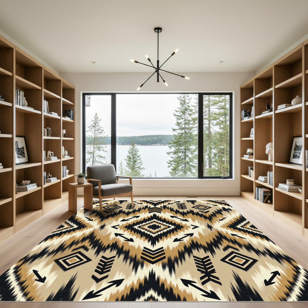 Golden Brown Black Arrow Diamond Pattern Rug