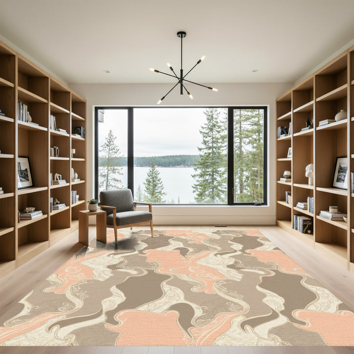 Peach Tan Abstract Organic Swirls Rug