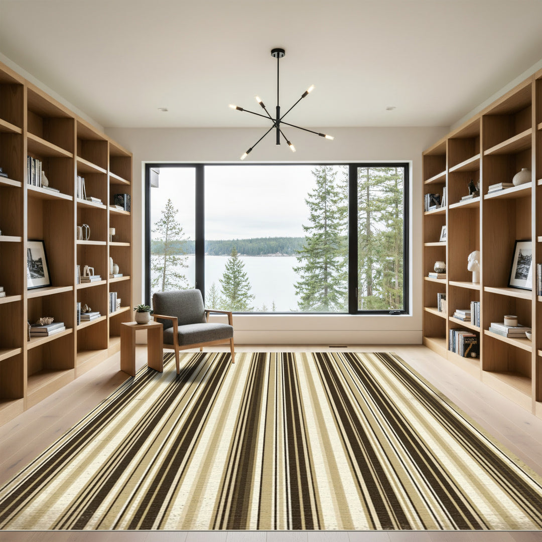Vintage Brown Beige Vertical Stripe Rug