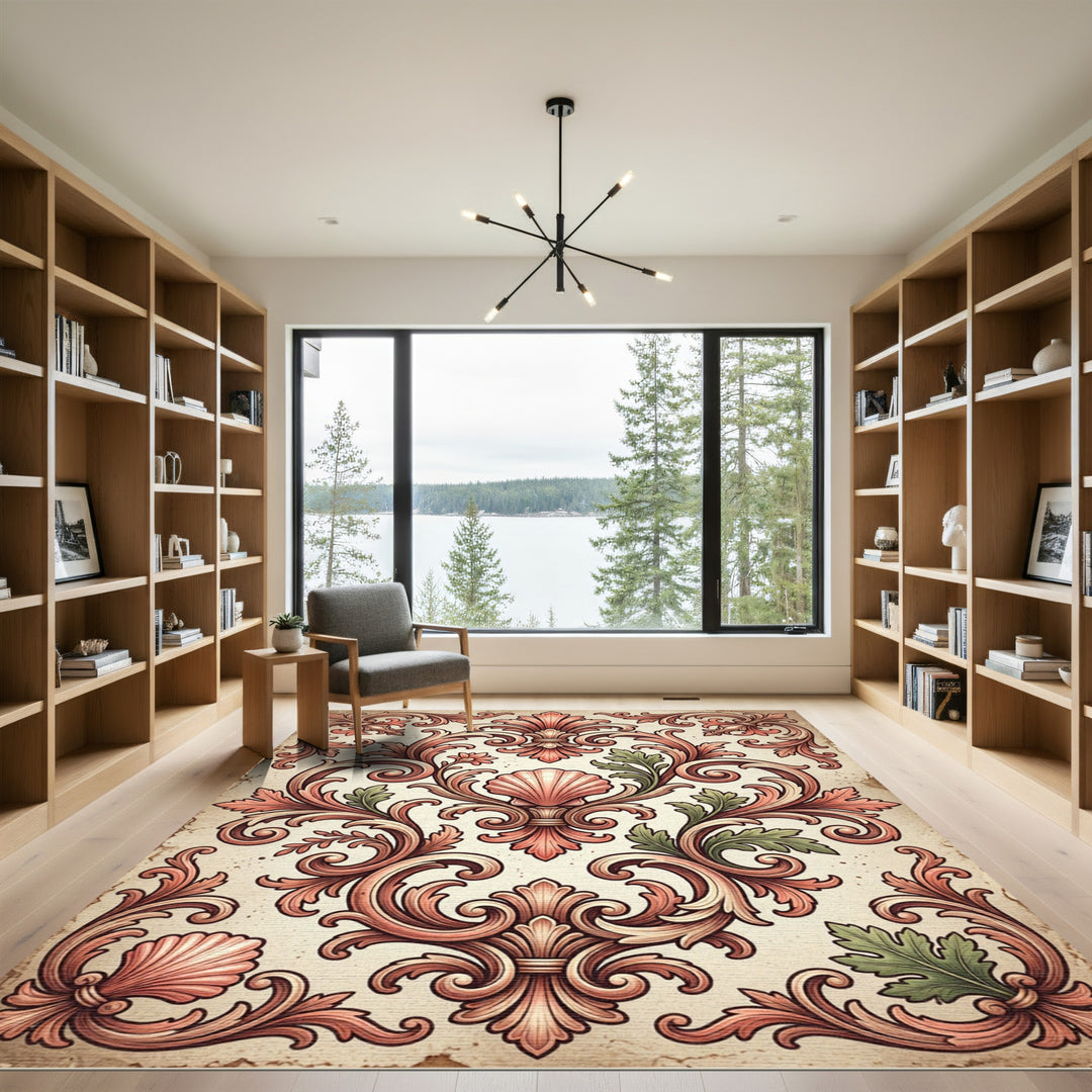 Coral Shell Acanthus Scrollwork Rug