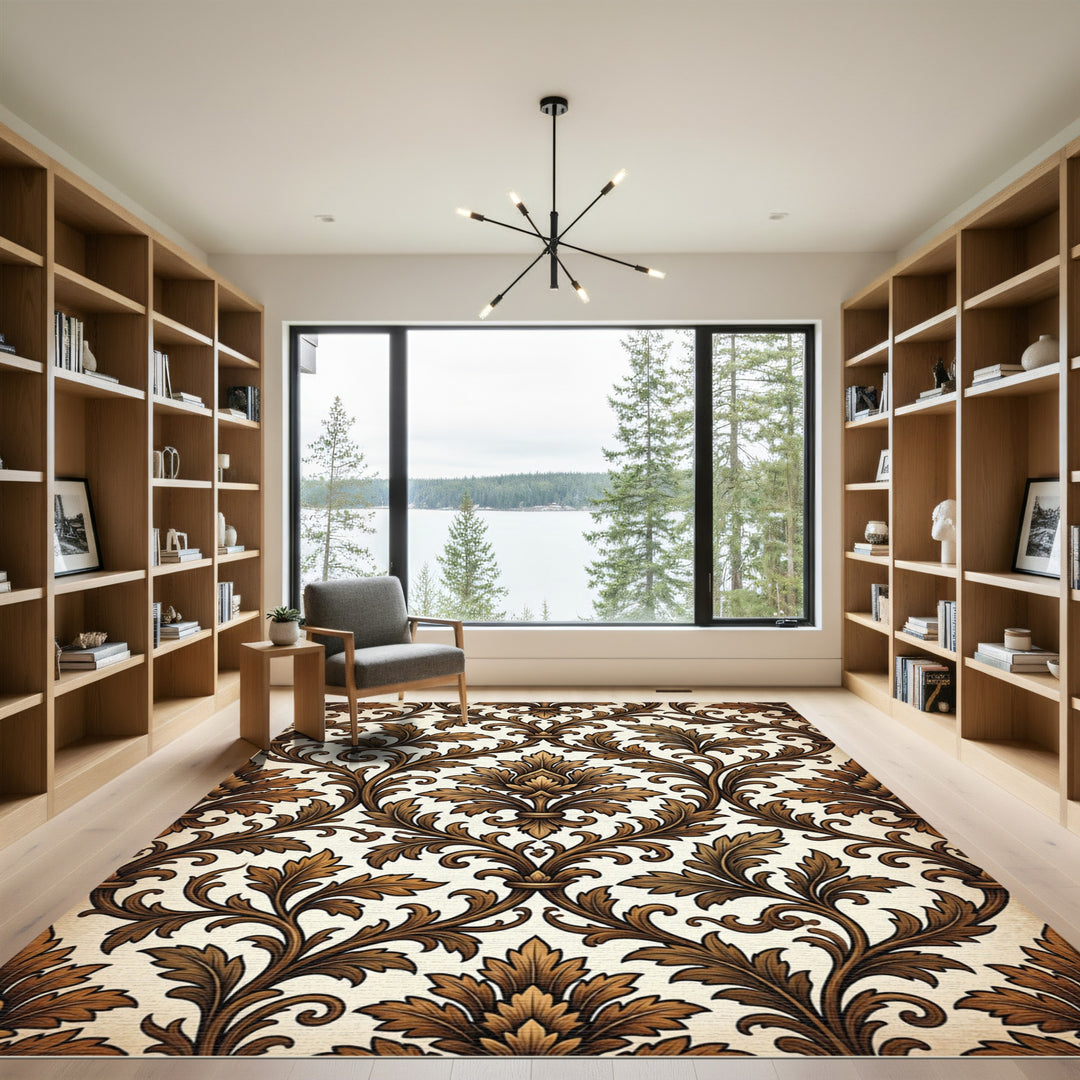 Ornate Golden Acanthus Scroll Rug