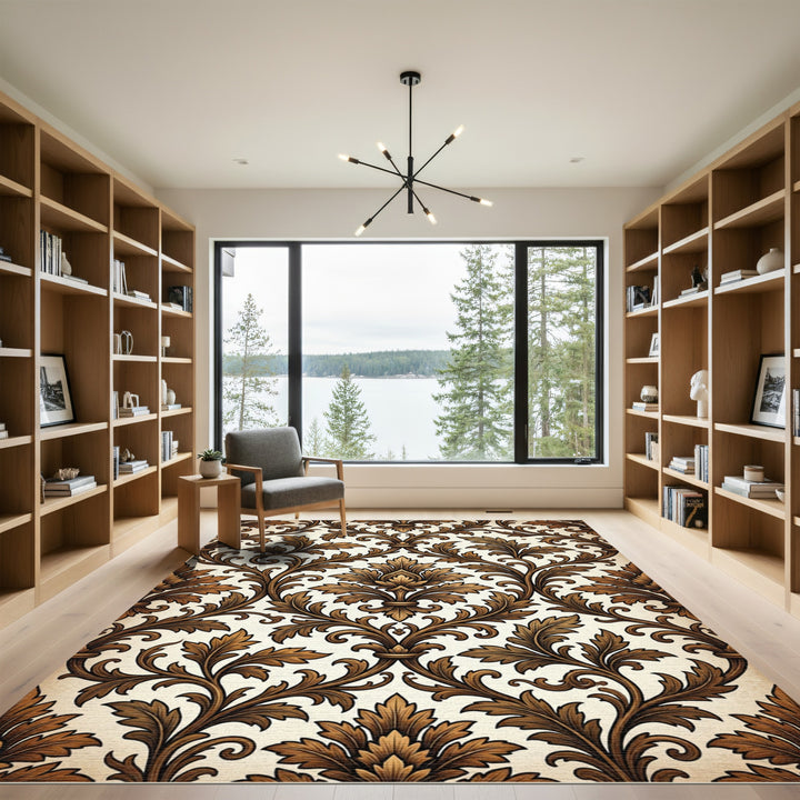 Ornate Golden Acanthus Scroll Rug