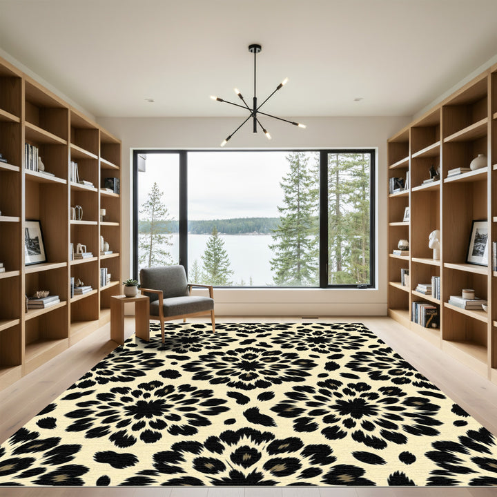 Exotic Black Leopard Dahlia Rug