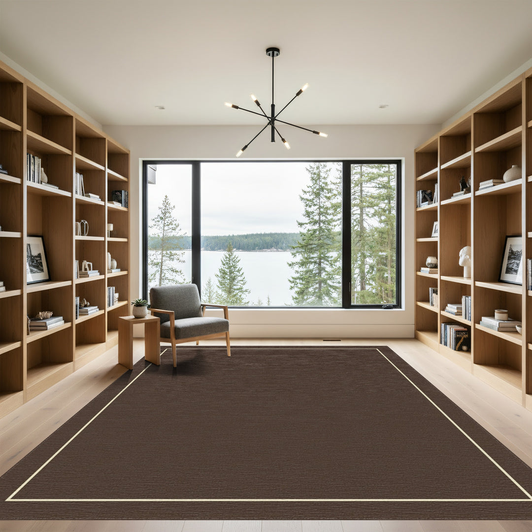 Rich Brown Subtle Linear Border Rug