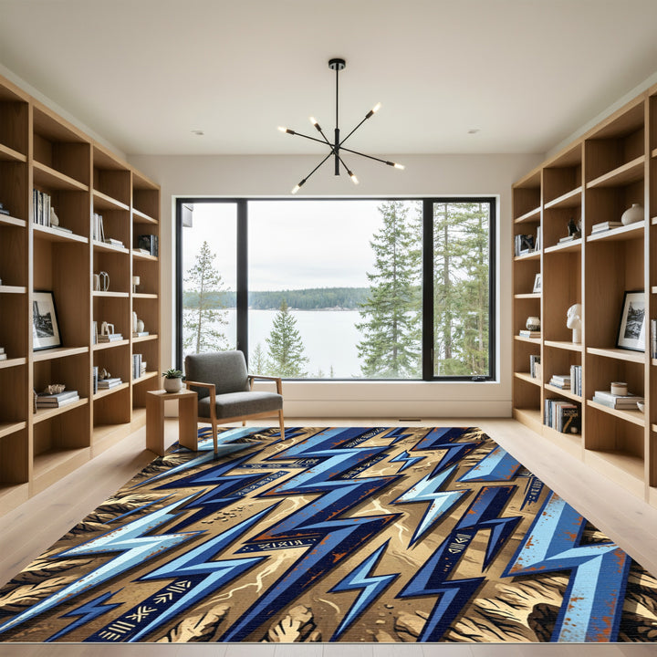 Bold Blue Aztec Lightning Bolt Rug
