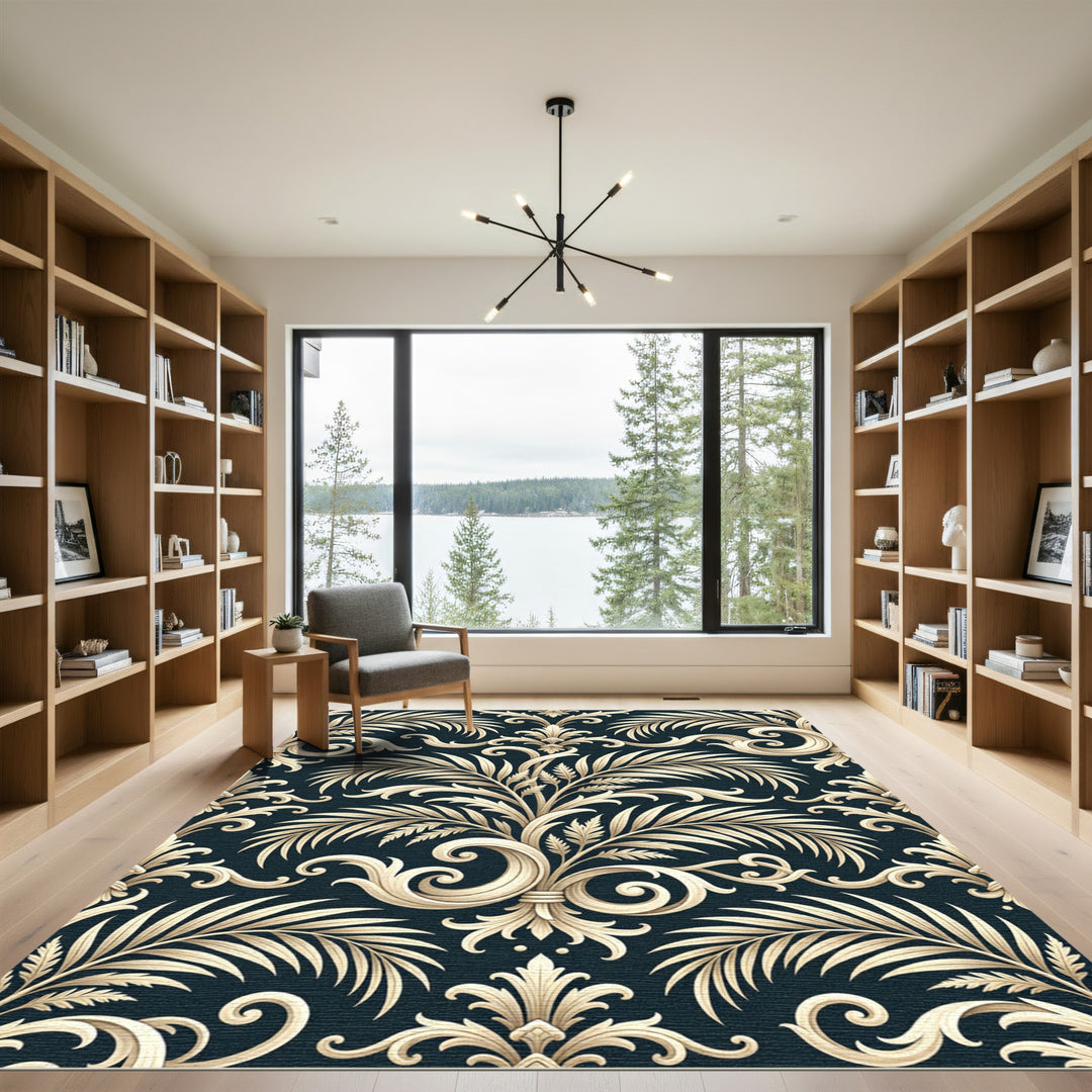 Elegant Ivory Acanthus Scroll Rug