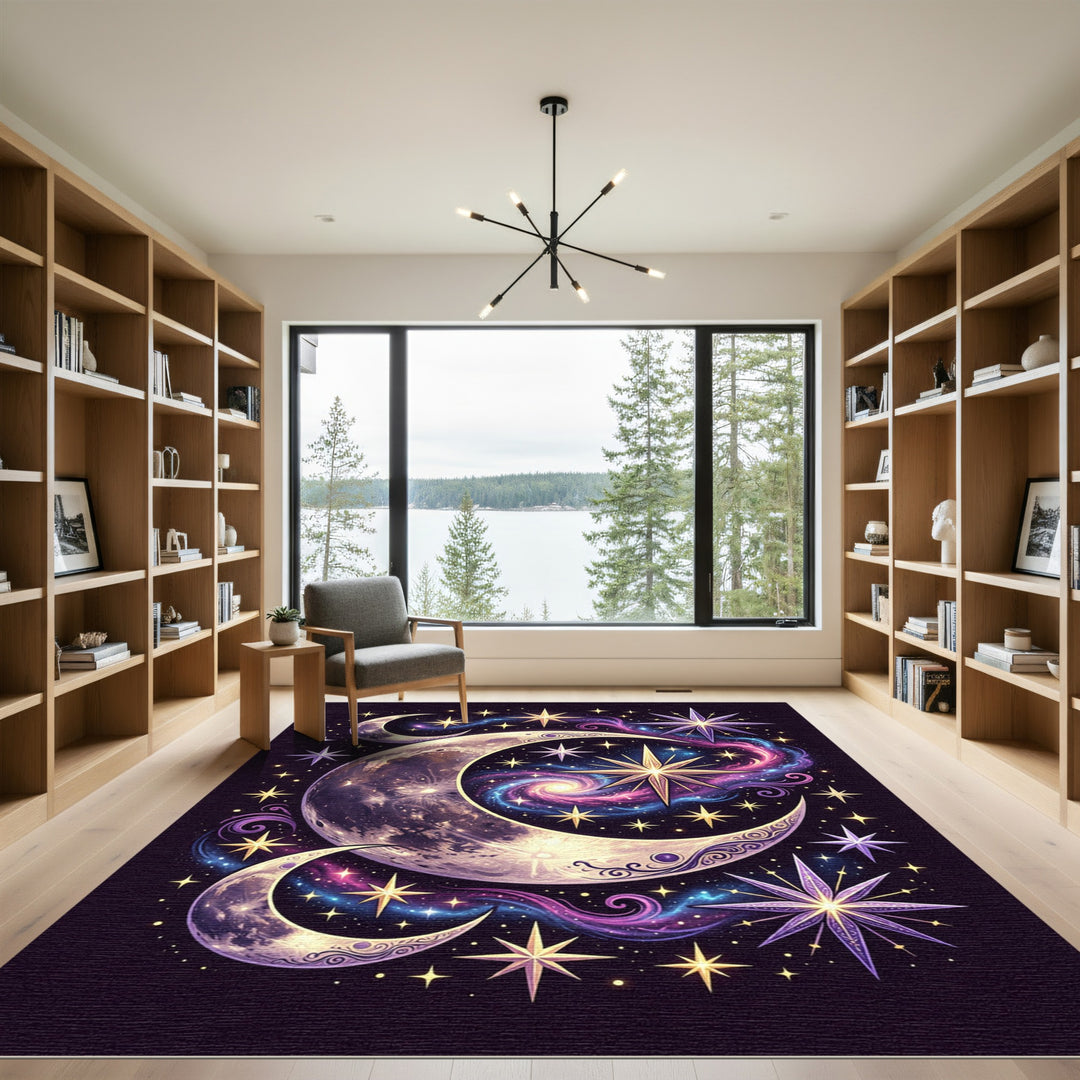 Celestial Moon Starry Galaxy Rug